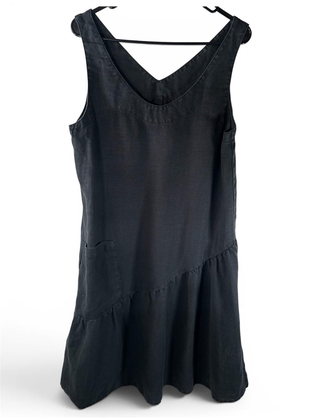 Garnet Hill Black Linen Sleeveless Dress Ruffle Hem Relaxed Fit Women’s